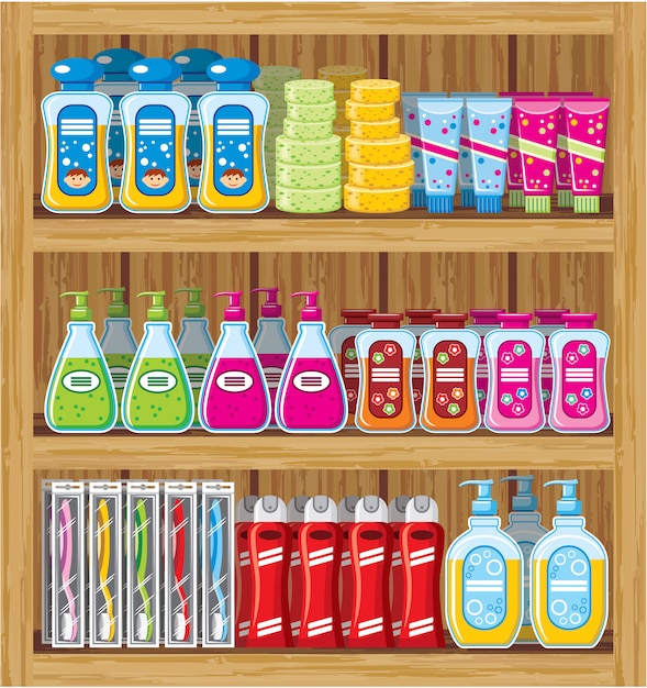 Vector shelfs with household chemicals.