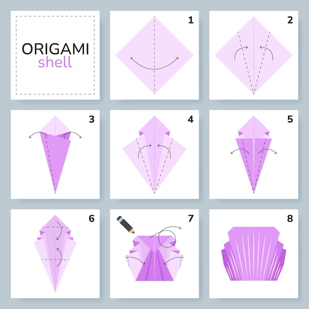 Shell origami scheme tutorial moving model Origami for kids Step by step