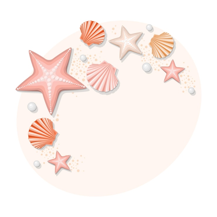 Vector shells and starfishes background in flat design