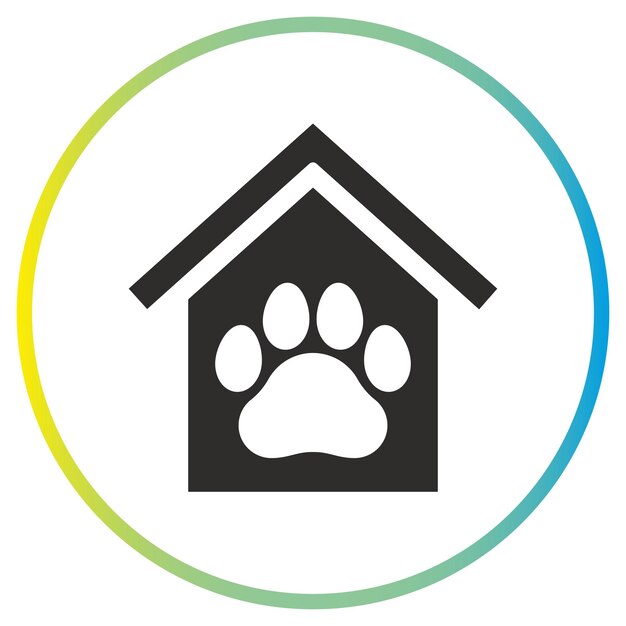 피난처 동물 아이콘 애완동물 집 개 또는 고양이 집 색 바탕에 평평한 상징