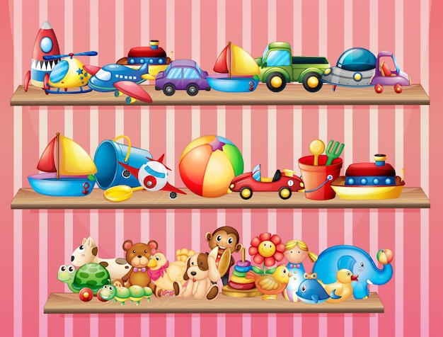 Vector shelves full of different toys