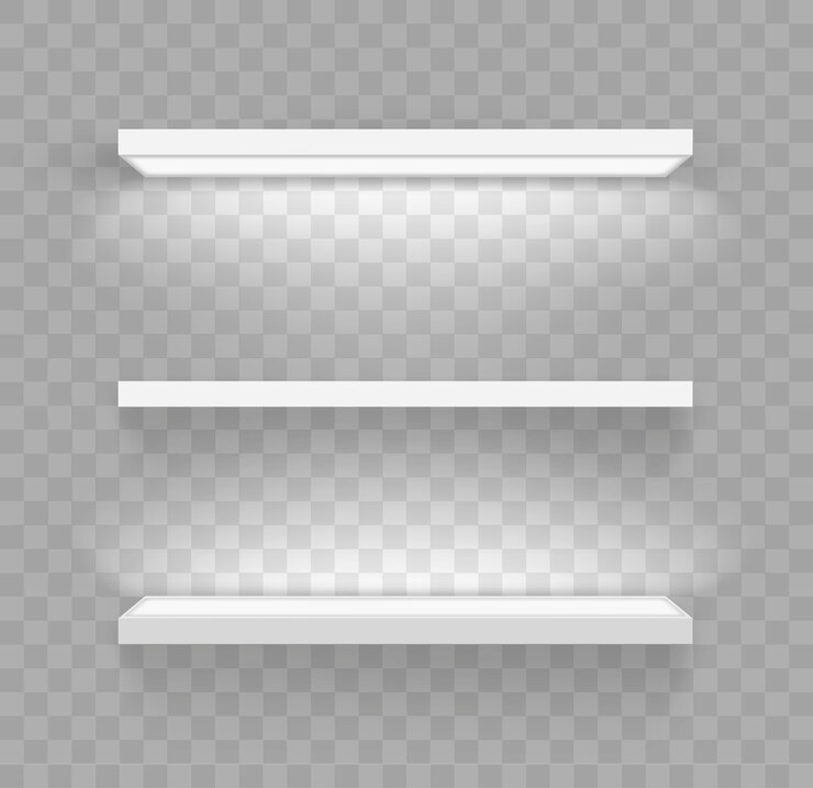Vector shelves for goods. decorative led lighting. modern furniture and the trading equipment. vector.
