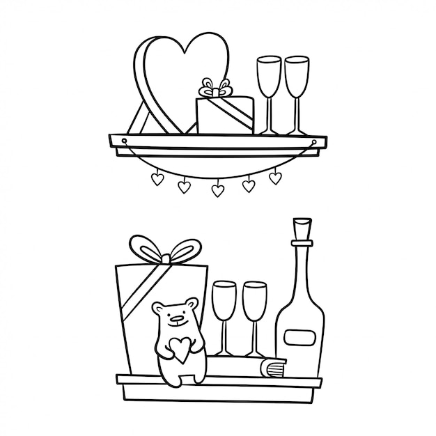 Shelves with valentines day design, illustration