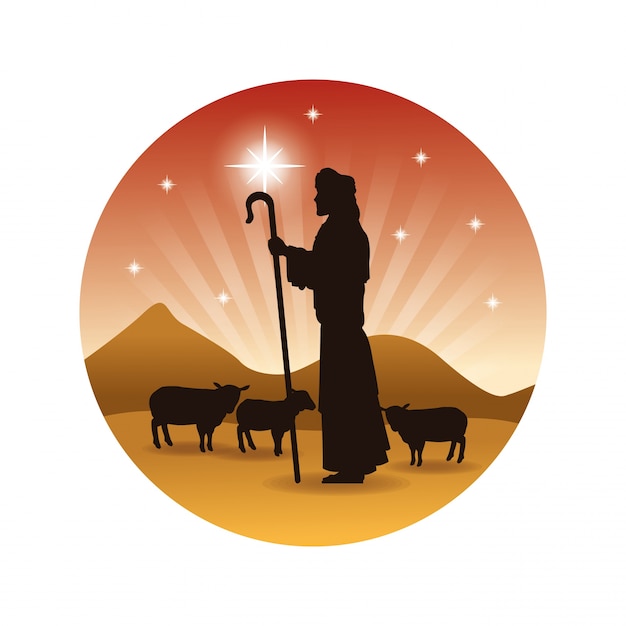 Shepherd and his sheeps icon