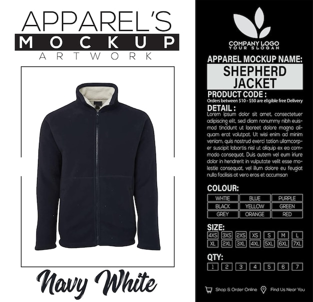 Shepherd Jacket Navy White Apparel Mockup Artwork Design