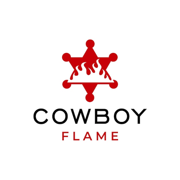 Sheriff Badge Logo. Cowboy Flame Icon Symbol Vector