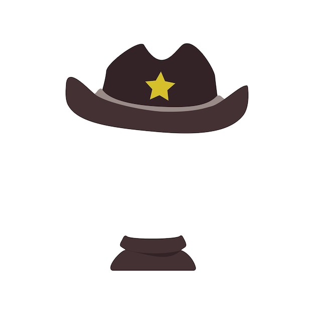 休日やパーティーのテンプレート用の黄色い星とスカーフ、または頭飾り用のフレームが付いた保安官の帽子...