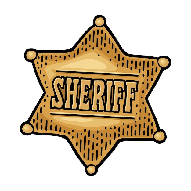 Vector sheriff ster vintage kleur vector gravure illustratie voor westerse poster web politie badge geïsoleerd op witte achtergrond