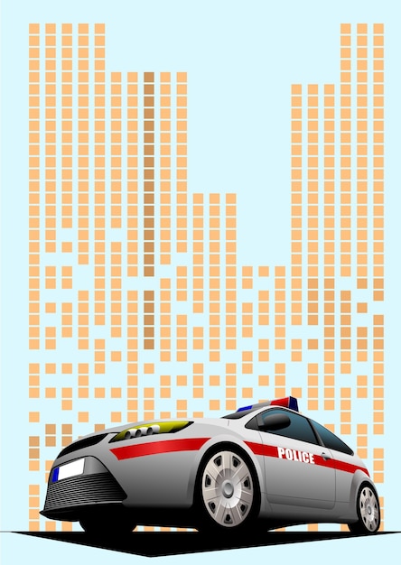 Sheriffs car Police car on downtown background Vector illustration