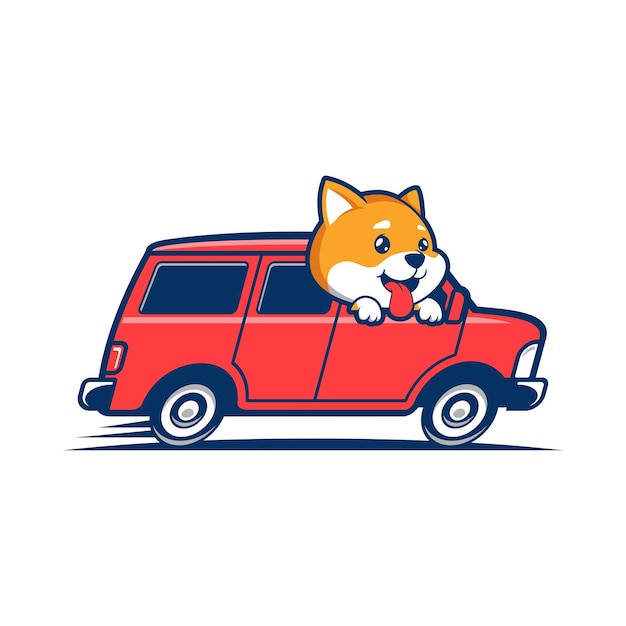 shiba on car