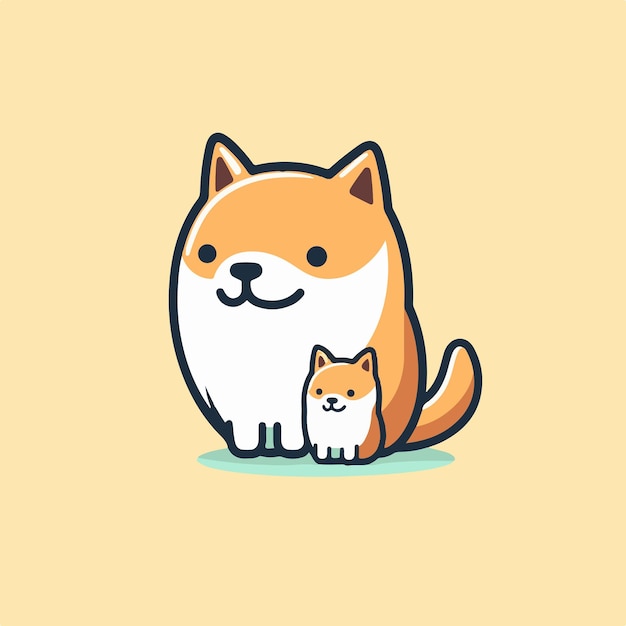 Un shiba e un gatto logo semplice cartone animato