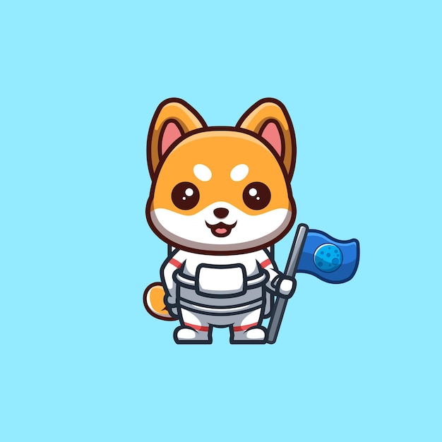 Shiba Inu 우주 비행사 귀여운 창조적인 Kawaii 만화 마스코트 로고