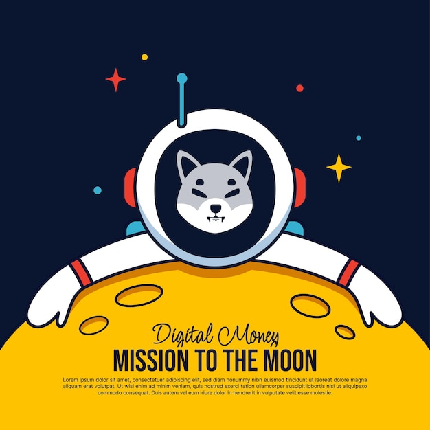 Сиба-ину Астронавт обнимает лунный фон мультфильма Миссия на лунный фон