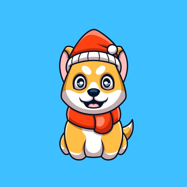 Shiba inu creative christmas cartoon mascot logo
