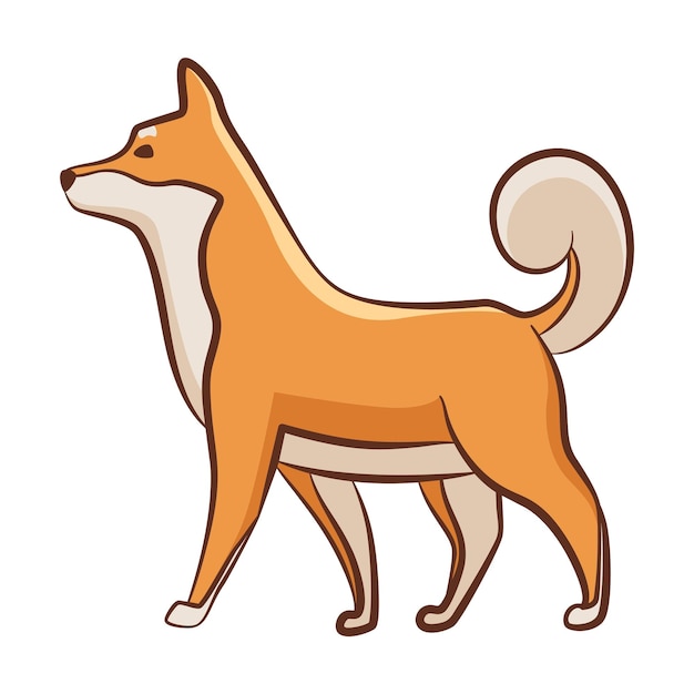 Shiba inu dog character playful pet standing hand drawn vector sticker cute and funny dog adorable friend