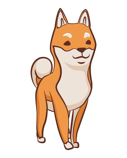 Shiba inu dog character Playful pet standing Hand drawn vector sticker Cute and funny dog Adorable friend