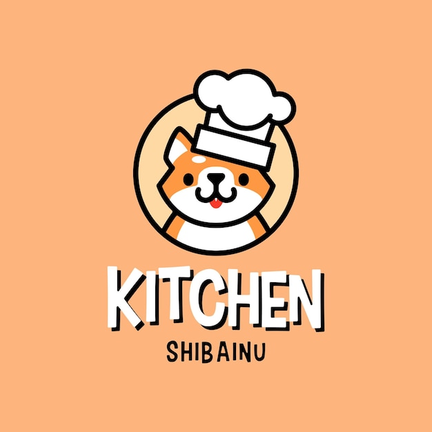 Illustrazione dell'icona del vettore del logo del personaggio dei cartoni animati della mascotte della cucina del cappello del cuoco unico del cane shiba inu