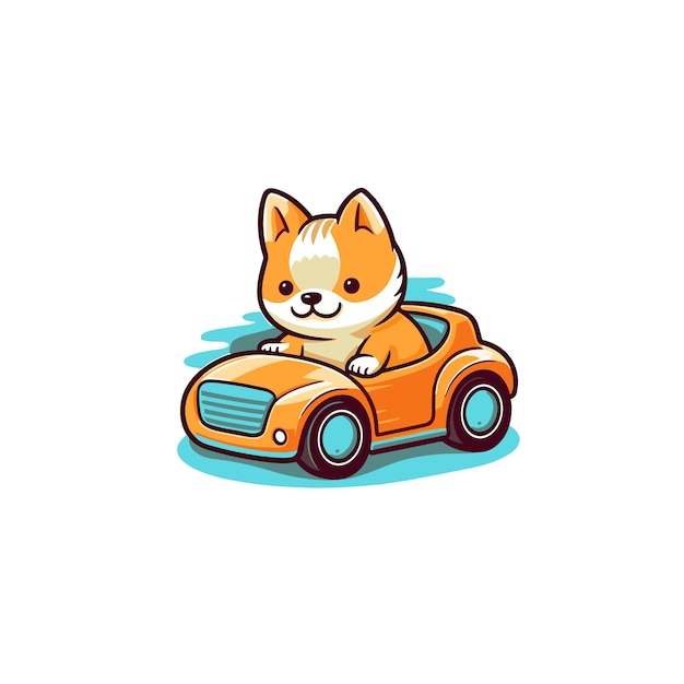 Shiba inu cane guida auto cartone animato maglietta design grafico illustrazione cartone animato vettoriale