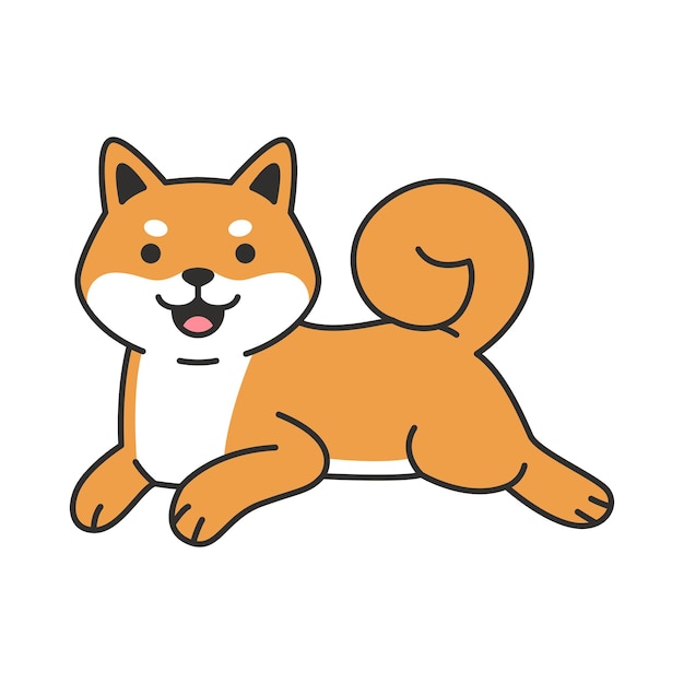 Vector shiba inu dog flat color icon on white background for web design