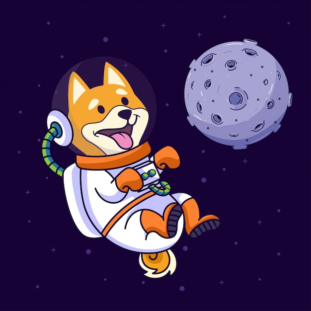 Vector shiba inu dog flying in the space