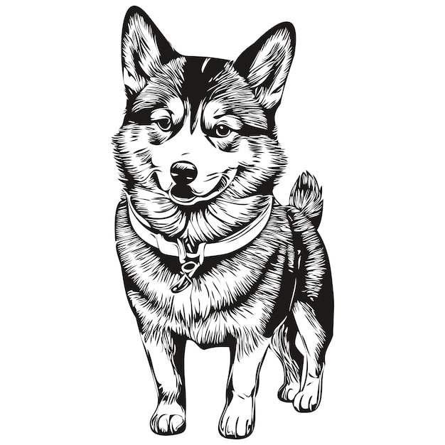 Вектор Собака шиба ину рисованной логотип рисунок черно-белые линии искусства домашние животные иллюстрация реалистичный питомец породы