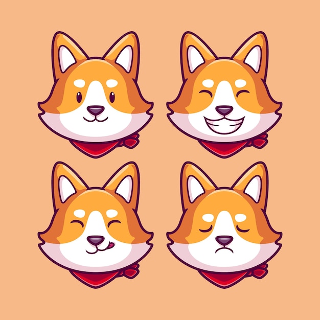 Vector shiba inu face expressions set