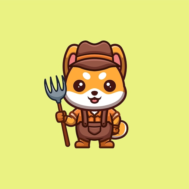 Shiba Inu Farmer Cute Creative Kawaii Cartoon Mascot Logo