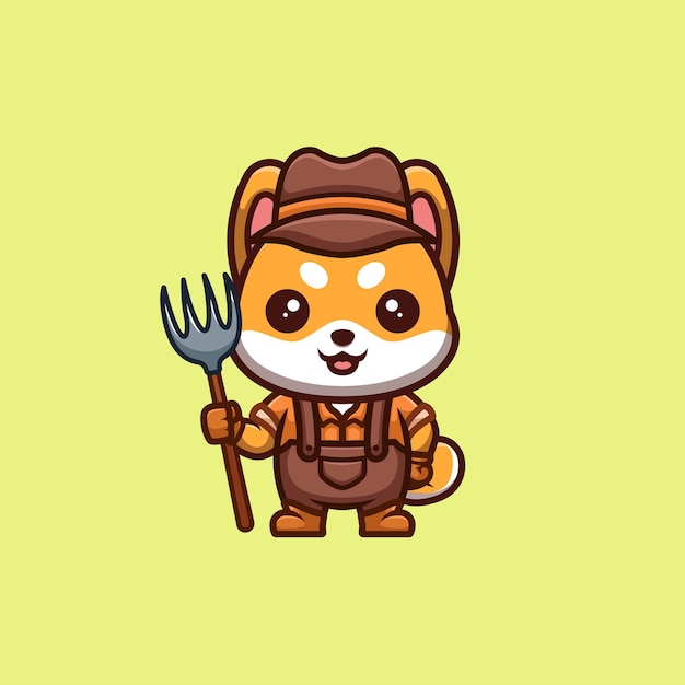 Shiba inu farmer cute creative kawaii cartoon mascot logo