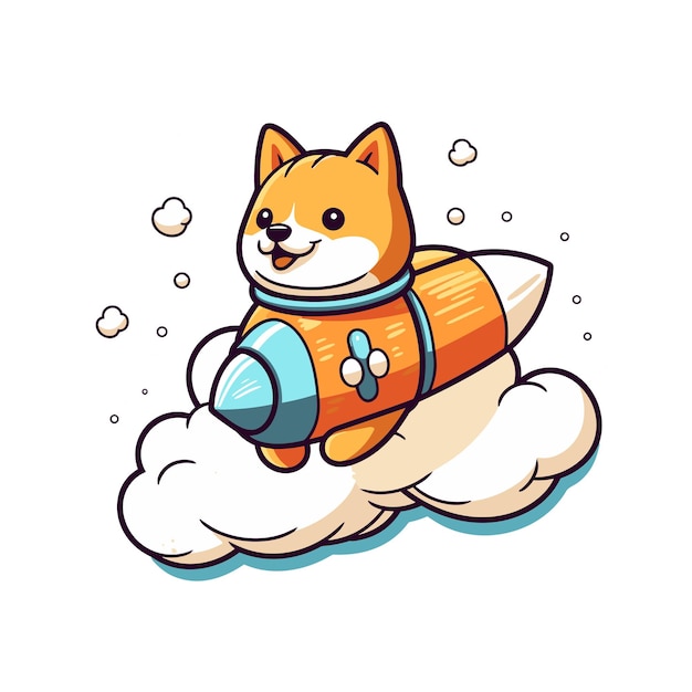 shiba inu hond rijden raket cartoon tshirt ontwerp grafische illustratie Cartoon Vector