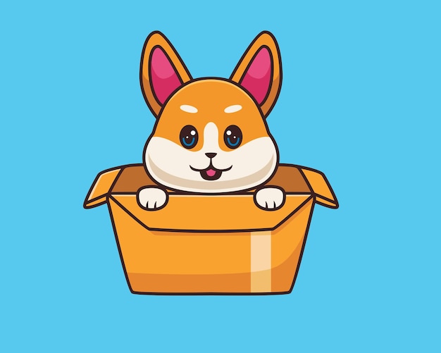 Shiba inu in doos cartoon afbeeldingsstijl