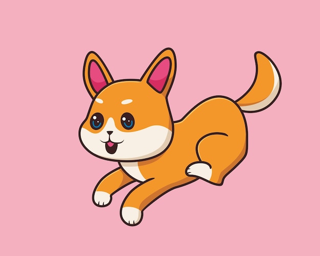 Vector shiba inu lopende cartoon afbeelding stijl