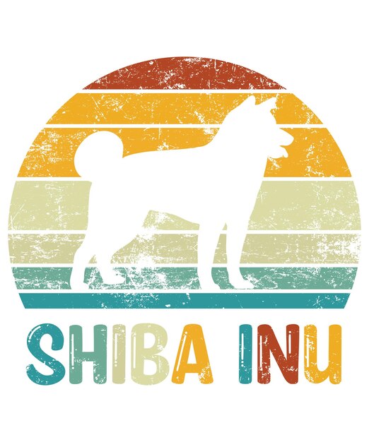 Shiba Inu Retro Vintage Sunset Tshirt 디자인 템플릿 Shiba Inu on Board Car 창 스티커 POD