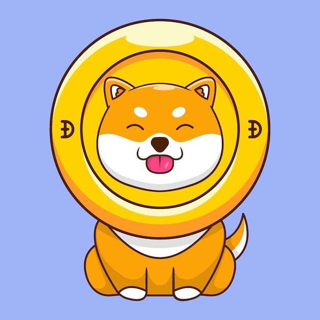 Shiba inu는 그의 머리 벡터 삽화에 dogecoin과 함께 앉는다