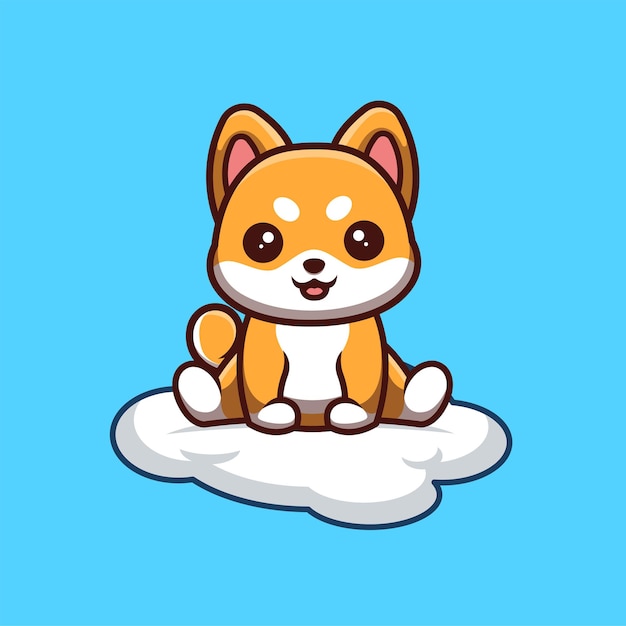 Shiba Inu Sitting On Cloud Cute Creative Kawaii Cartoon Mascot Logo