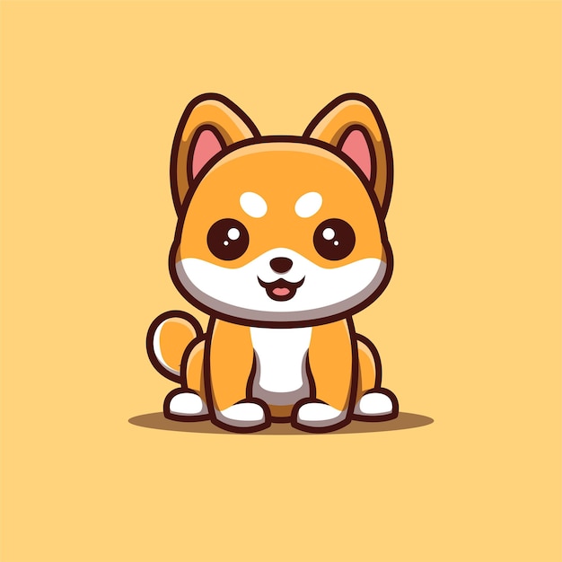 Shiba Inu Sitting Happy Cute Creative Kawaii Cartoon Mascot Logo