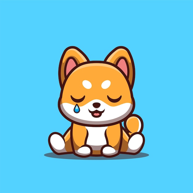 Shiba Inu Sitting Sad Cute Creative Kawaii Cartoon Mascot Logo