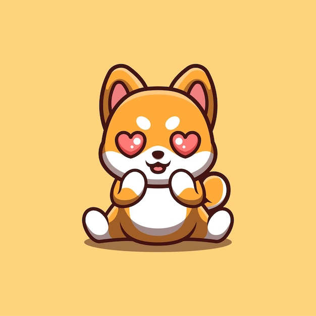 Shiba Inu 앉아 있는 충격된 귀여운 창조적인 Kawaii 만화 마스코트 로고