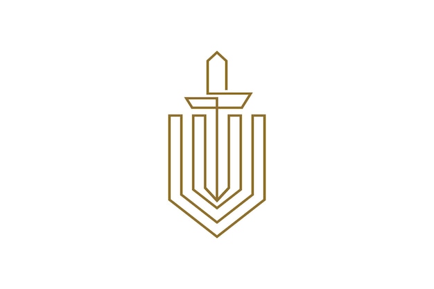 盾と剣の連続線アート スタイルのロゴ