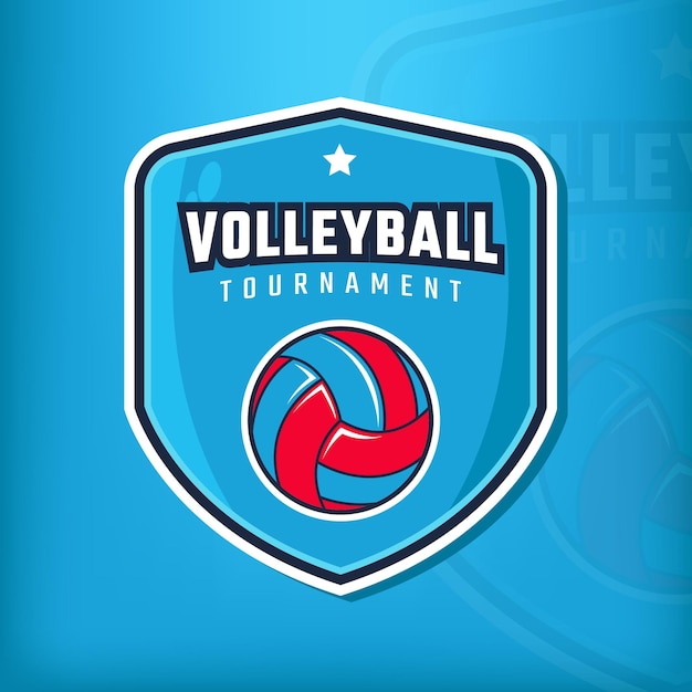 Логотип щита и волейбола для турнира колледжа на синем фоне