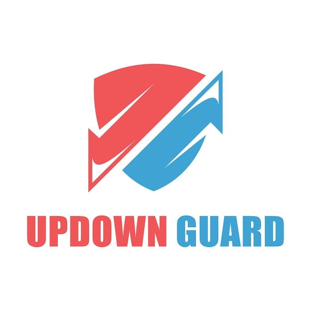 Shield arrow logo template with flat red and blue color style