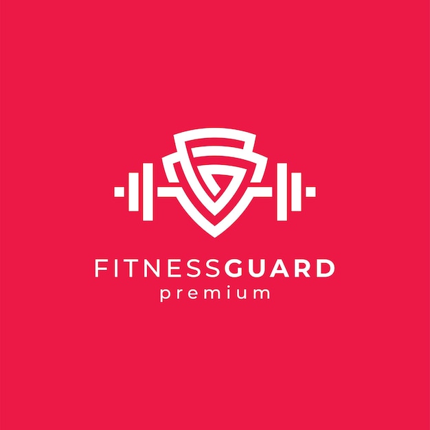 Vector shield and barbell for security and fitness logo design