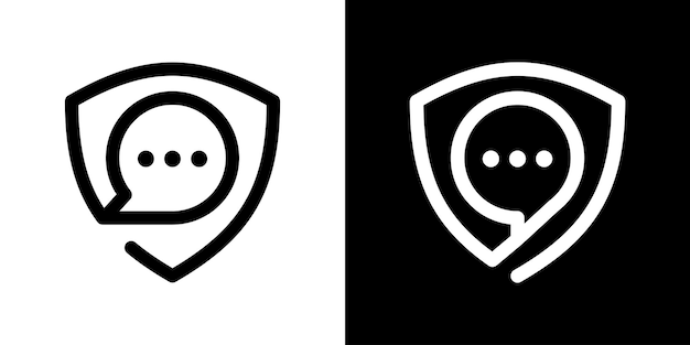 Shield and chat logo design icon line vector illustration