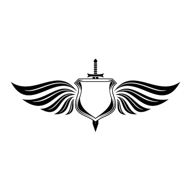 Дизайн щита с крылом и мечом