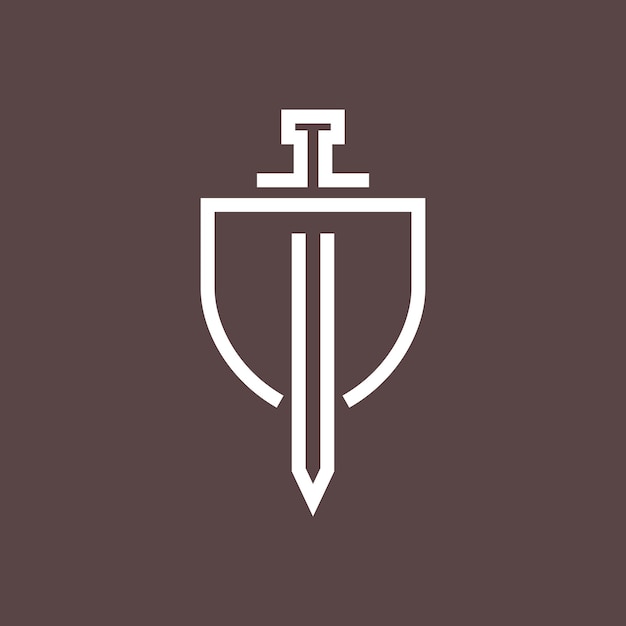 Vector shield guard secure sword kingdom line minimal logo design vector