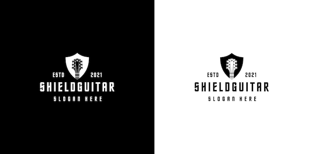 Shield guitar logo design vector silhouette