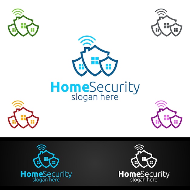 네트워크, 인터넷, 모니터링 및 알람 디자인을 위한 Shield Home Security 로고