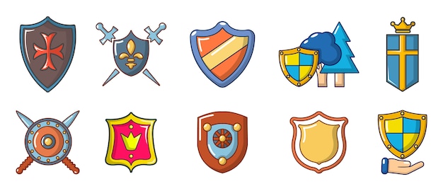 Vector shield icon set. cartoon set of shield vector icons set isolated