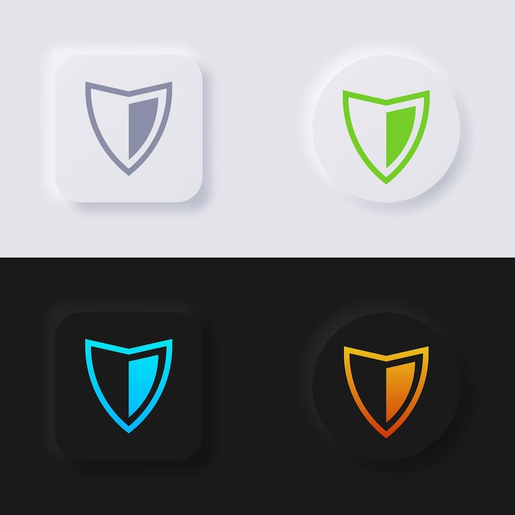 Вектор набор иконок щита многоцветная кнопка неоморфизма мягкий дизайн пользовательского интерфейса для веб-дизайна пользовательский интерфейс приложения и многое другое кнопка вектор