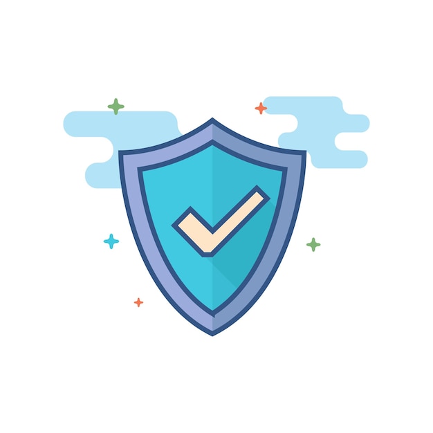 Vector shield icon with check mark flat color style vector illustration