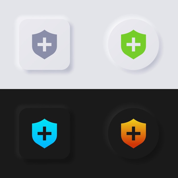 プラス記号の付いたシールド アイコン アイコン セット マルチカラー ニューモーフィズム ボタン ソフト ui デザイン web デザイン